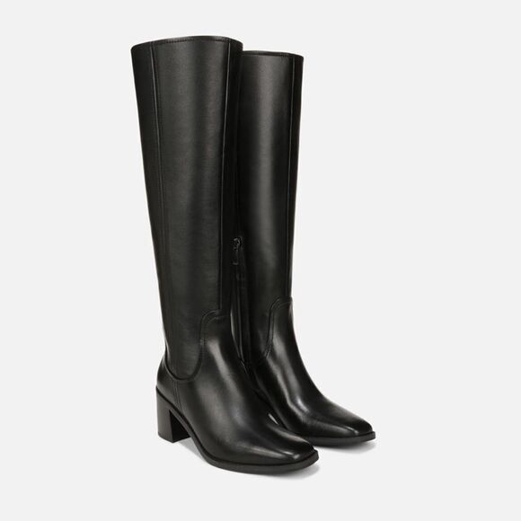 27 EDIT Shoes - 27 Edit Womens Edda Black Leather Wide Calf Tall Knee-High Boots